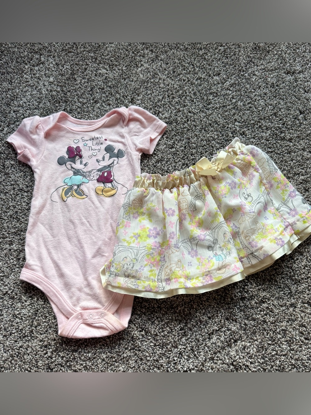 Disney Pink Minnie Mouse Bodysuit with Yellow Floral Skirt Set